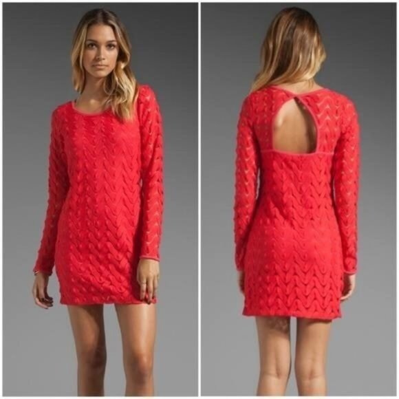 Free People Wild Thing Red Bodycon Crochet Dress Sz M - Picture 1 of 9